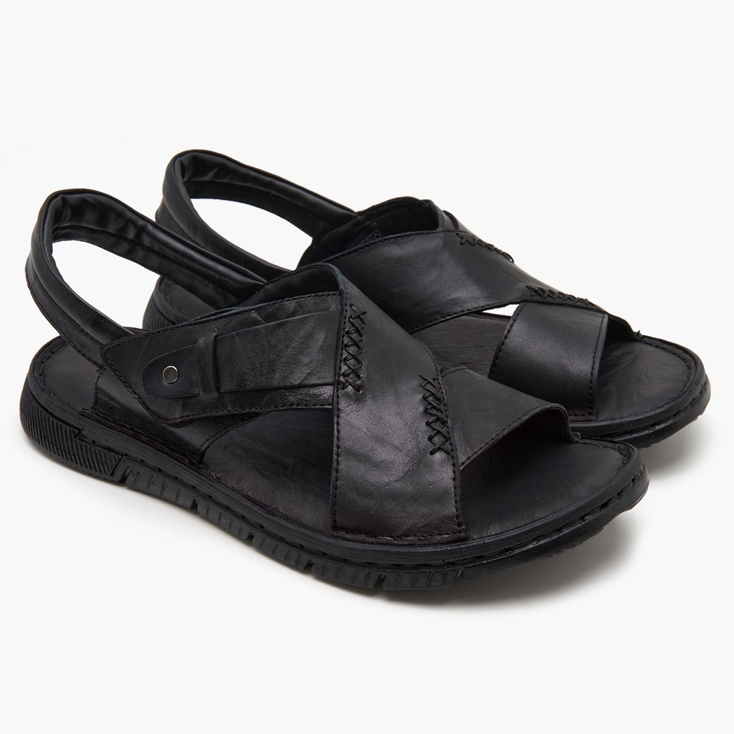 Sabu Siyah Erkek Deri Sandalet