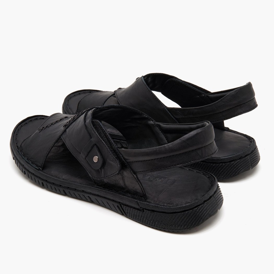 Sabu Siyah Erkek Deri Sandalet