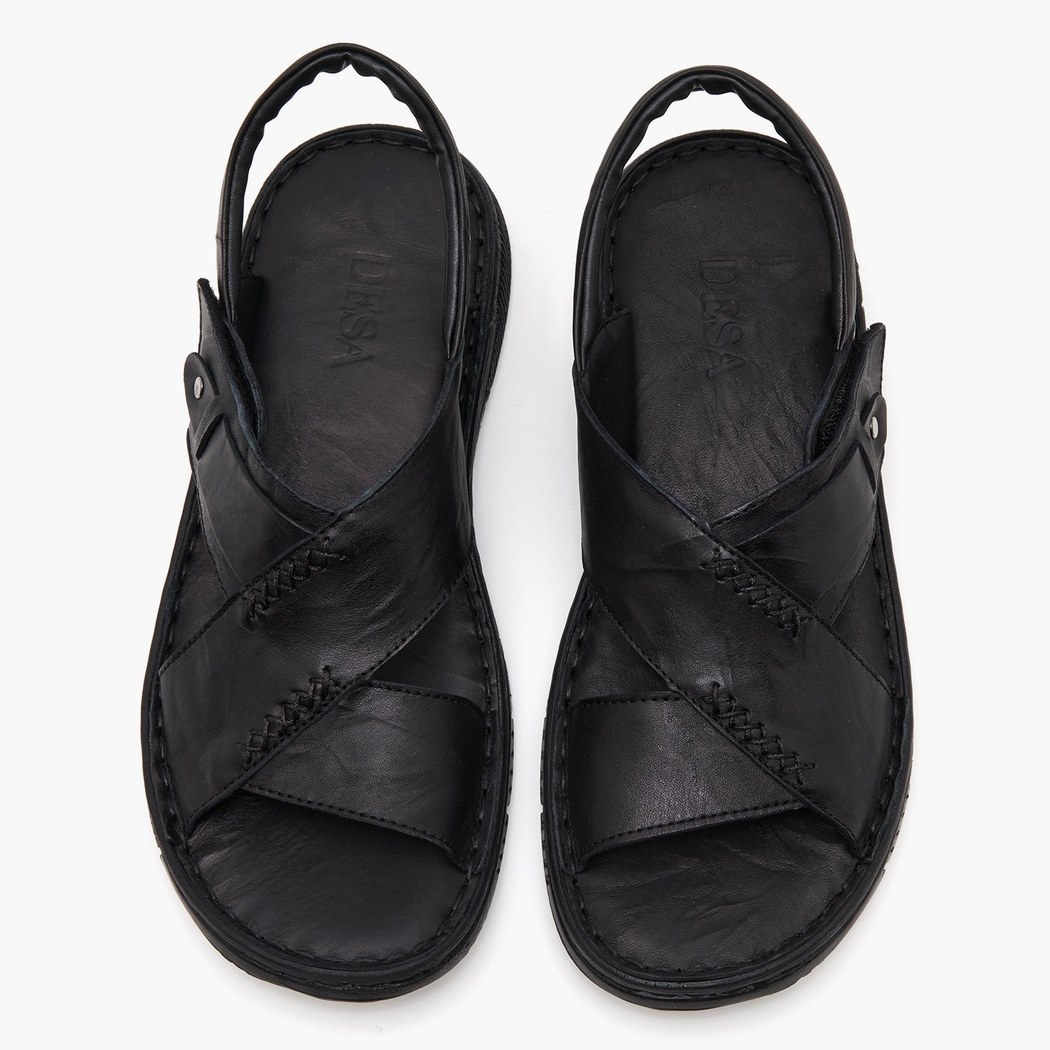 Sabu Siyah Erkek Deri Sandalet