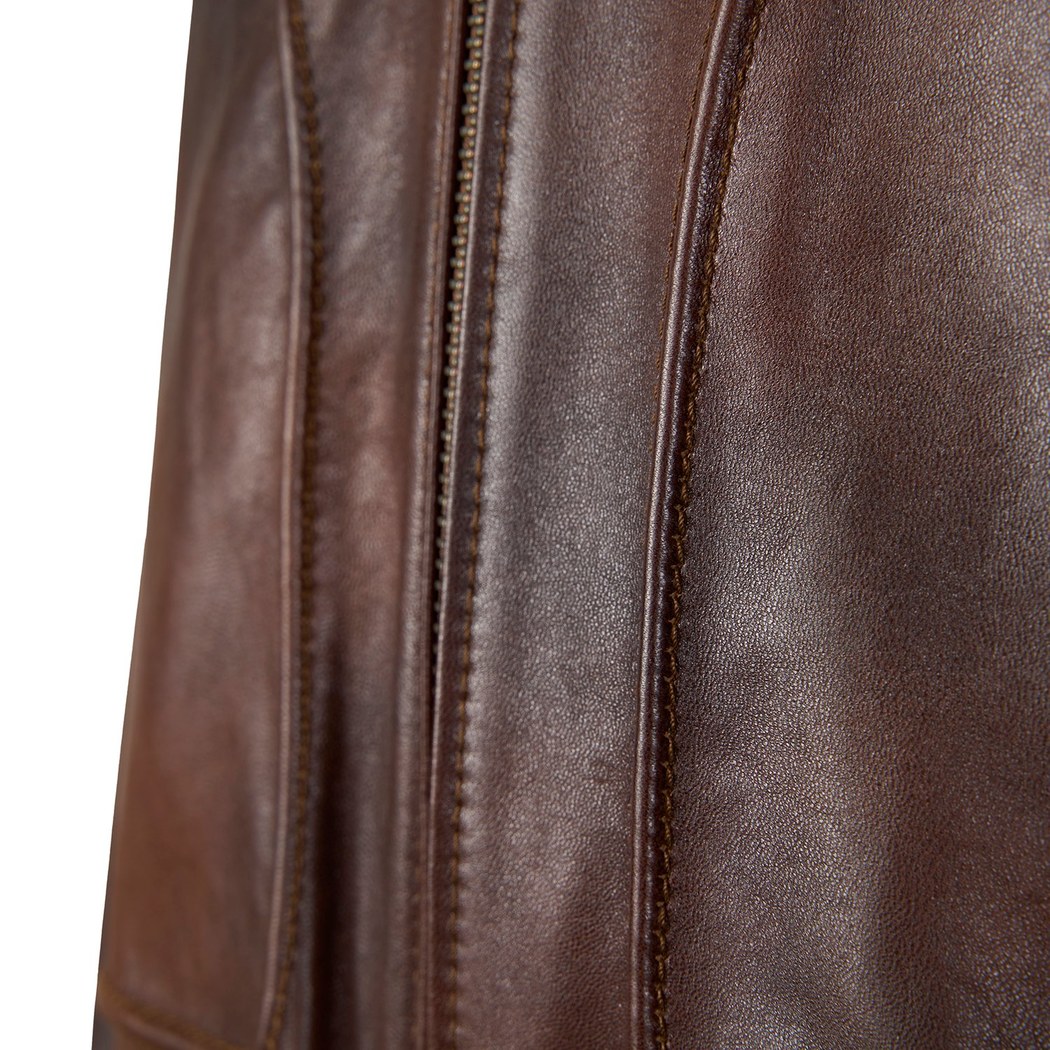 Safira Kahve Erkek Kürk Yakalı Deri Ceket