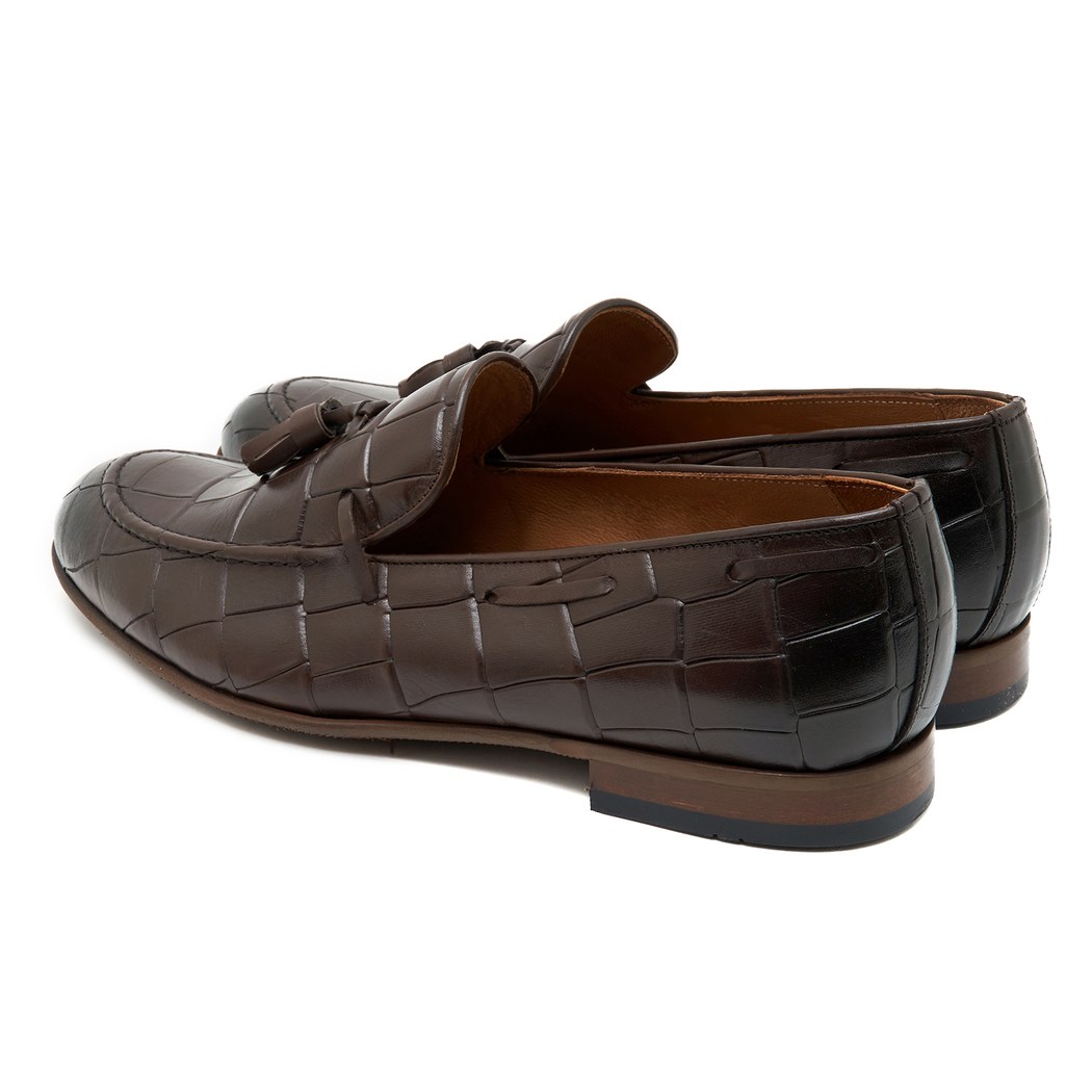 Samuel Kahve Erkek Kroko Baskılı Deri Klasik Ayakkabı