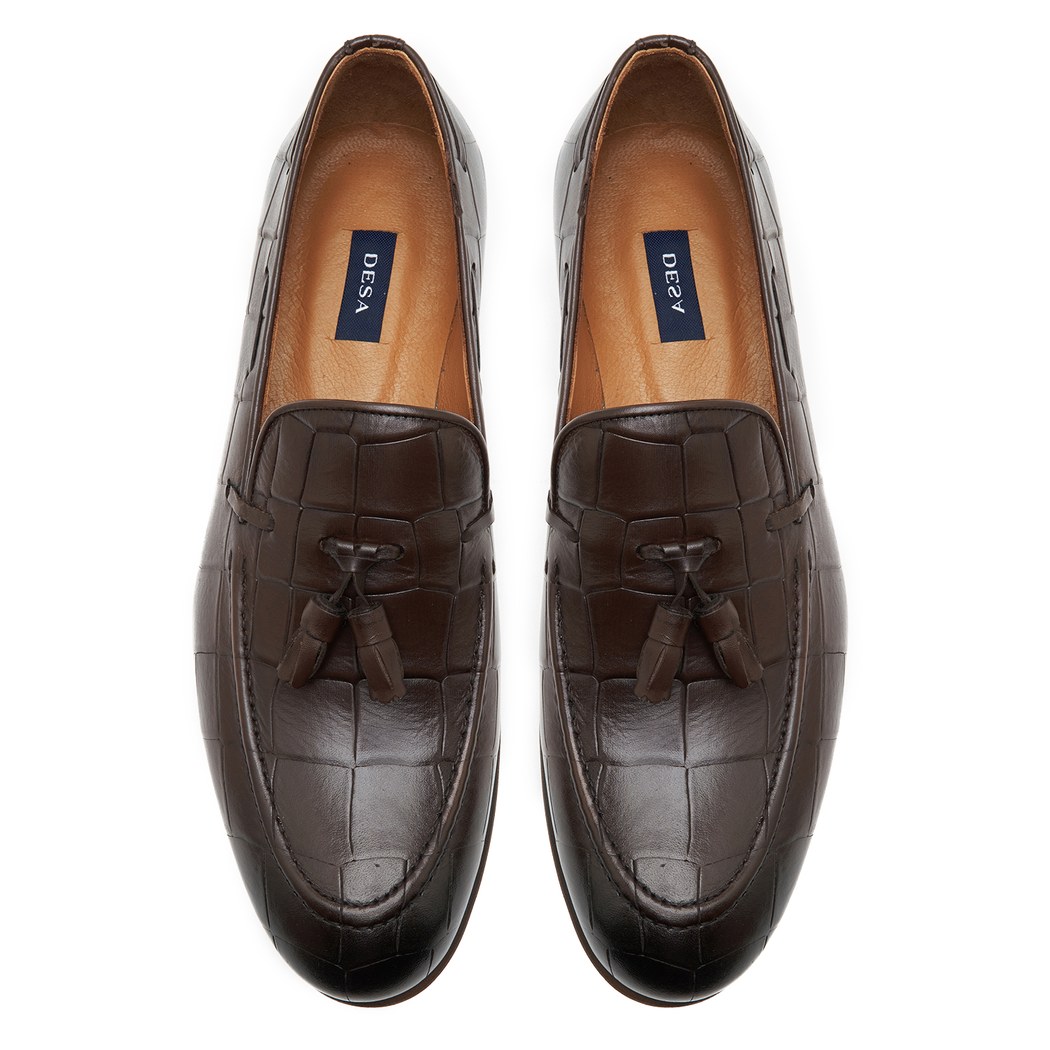 Samuel Kahve Erkek Kroko Baskılı Deri Klasik Ayakkabı