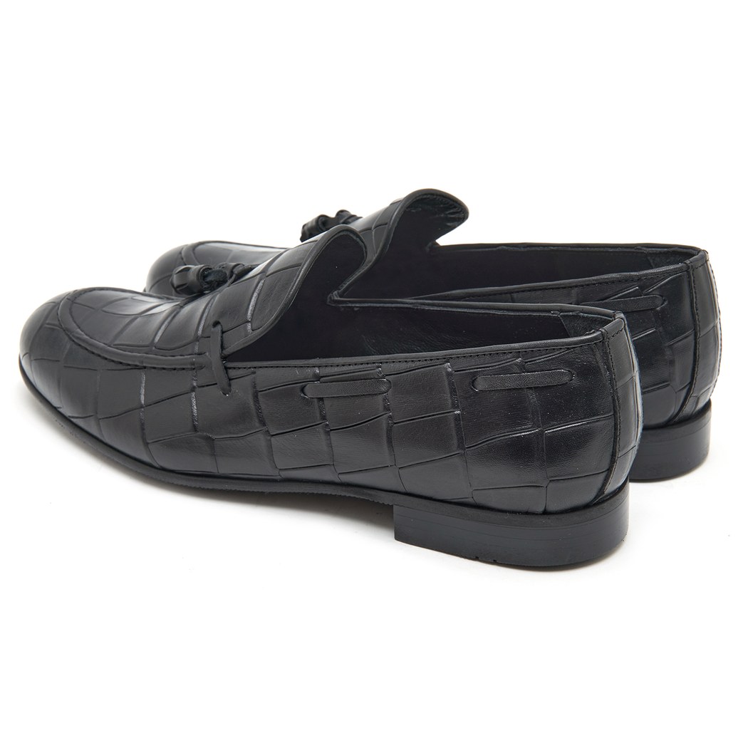 Samuel Siyah Erkek Kroko Baskılı Deri Klasik Ayakkabı