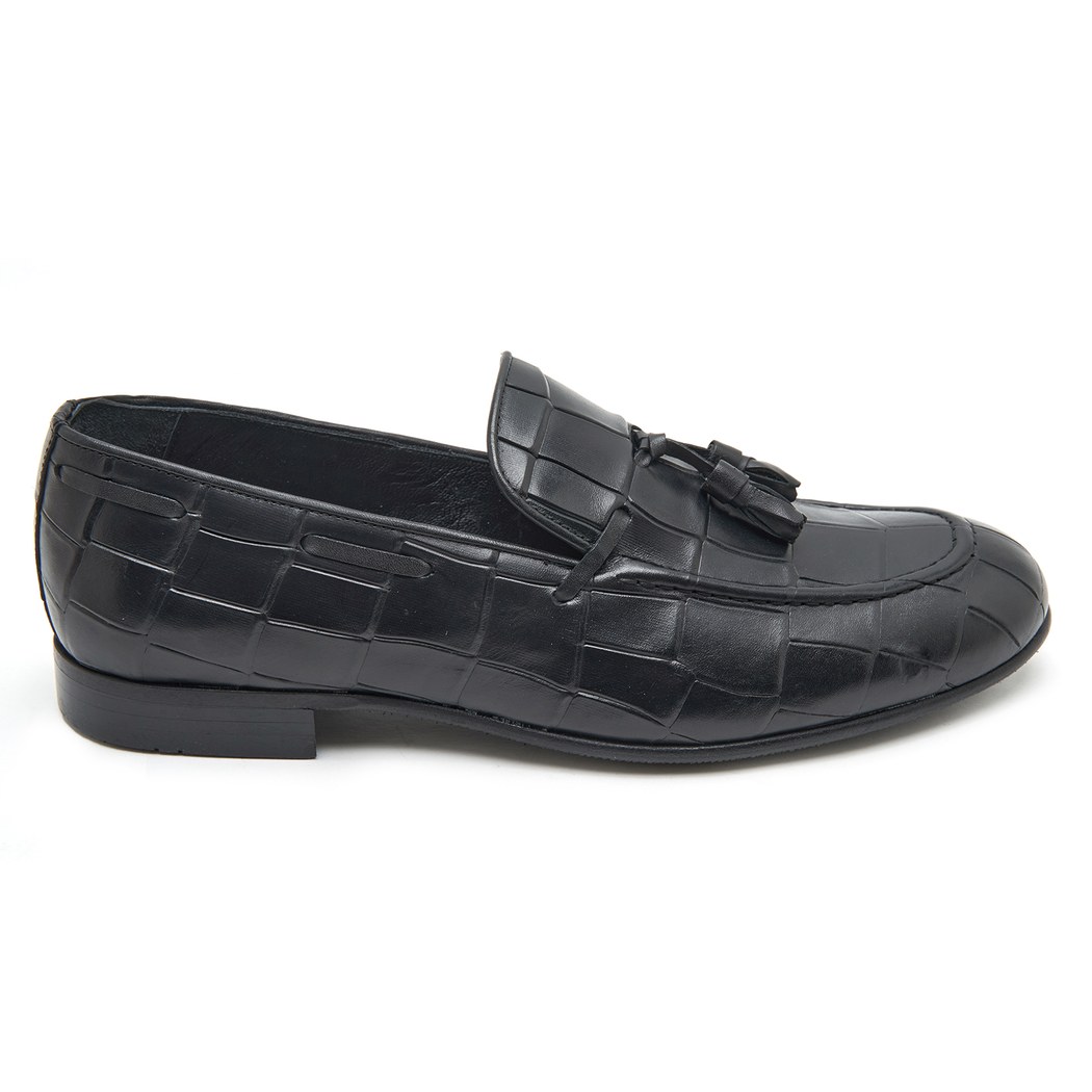 Samuel Siyah Erkek Kroko Baskılı Deri Klasik Ayakkabı