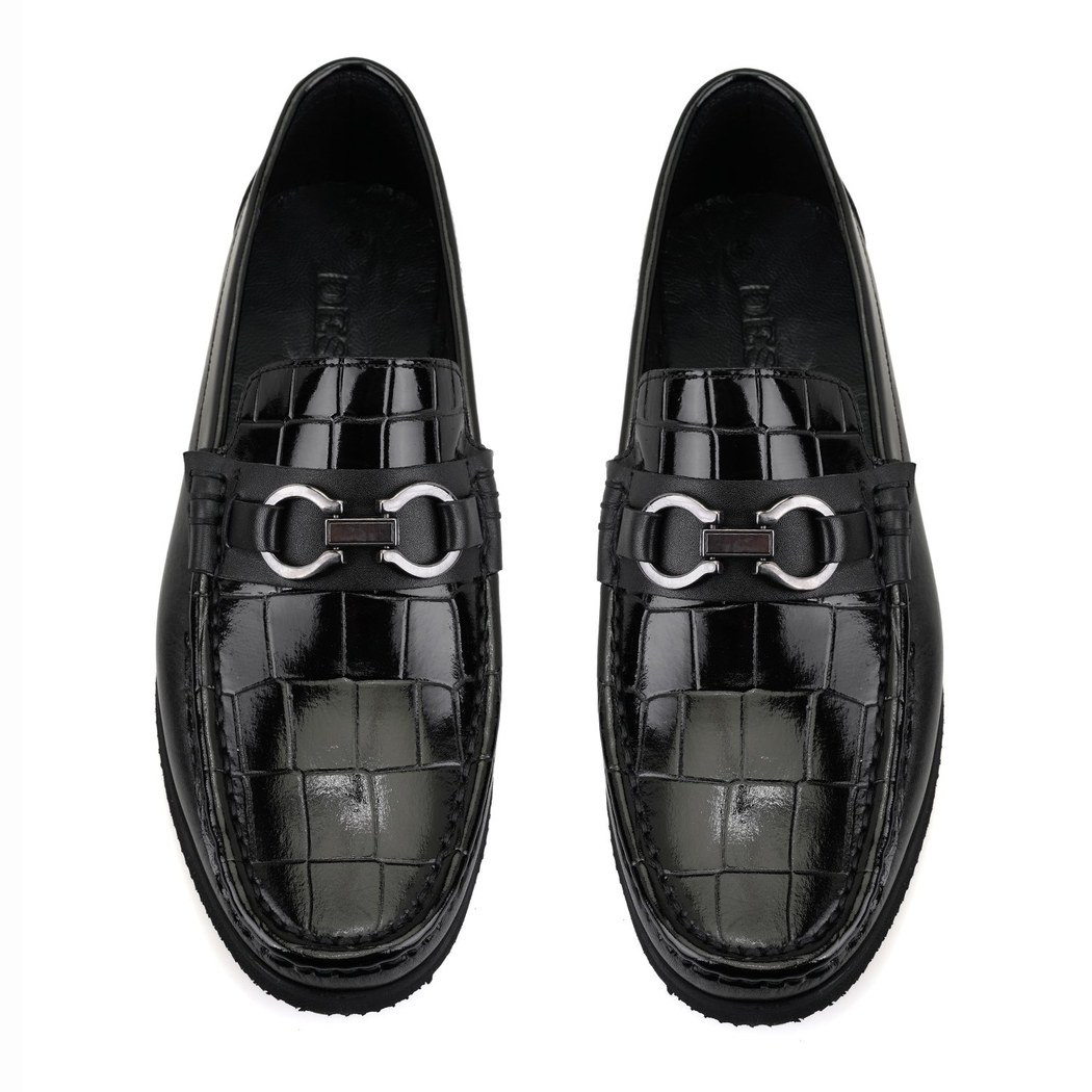 Sane Siyah Erkek Aksesuarlı Deri Loafer