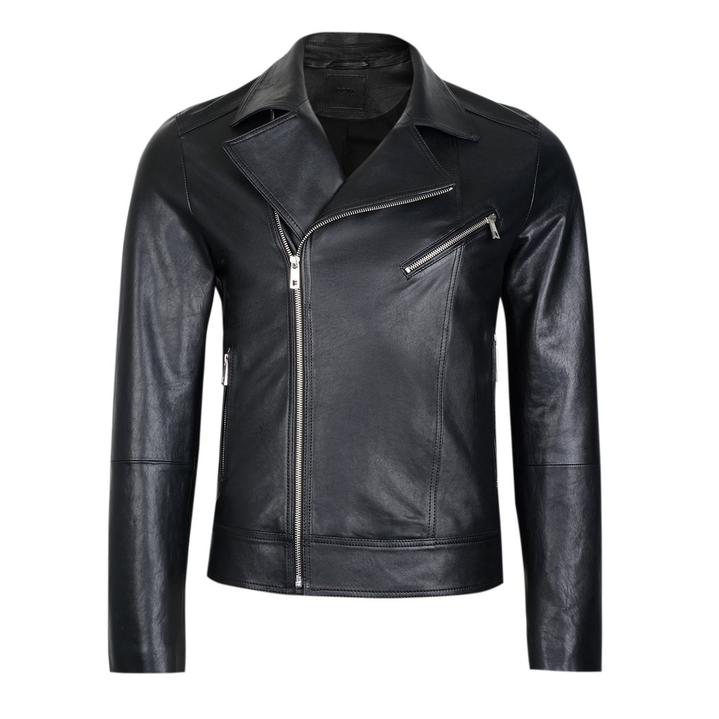 Santo Siyah Erkek Deri Biker Ceket