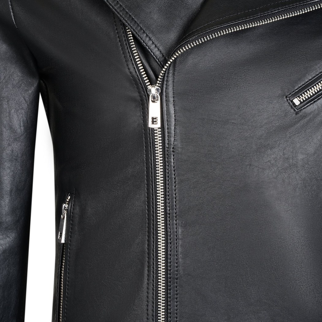 Santo Siyah Erkek Deri Biker Ceket