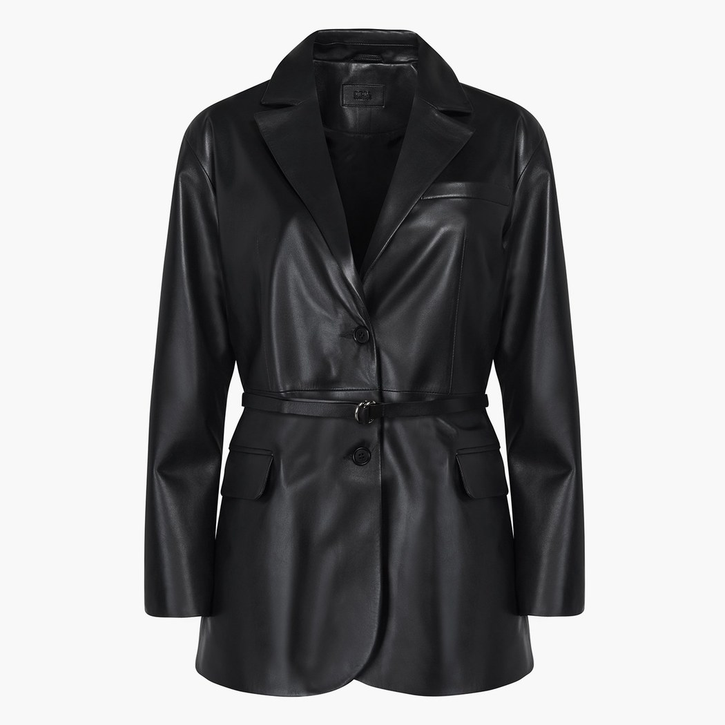 Sarafina Siyah Kadın Oversize Blazer Deri Ceket