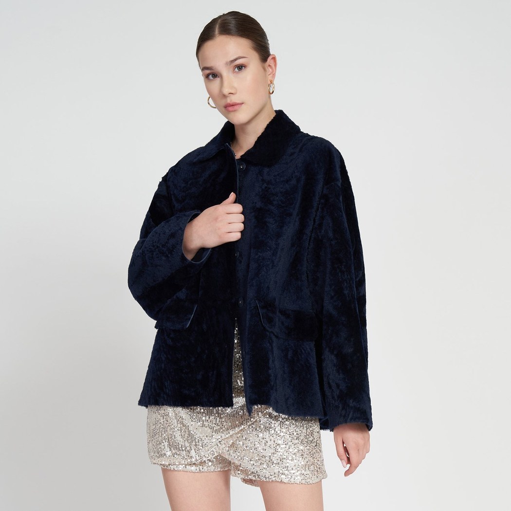 Sarah Mavi Kadın Kürk Kaban