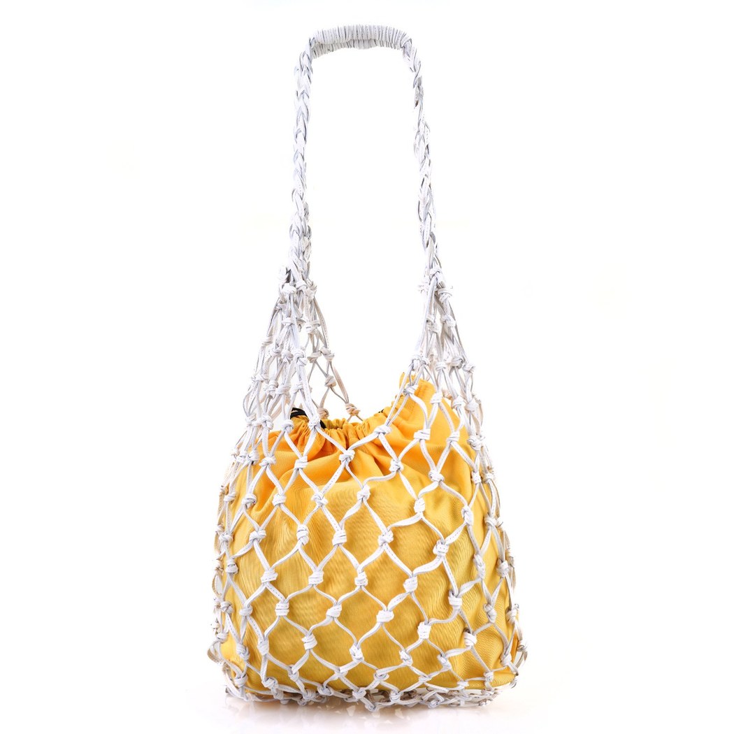 Sarı El Emeği Örgü Deri Çanta