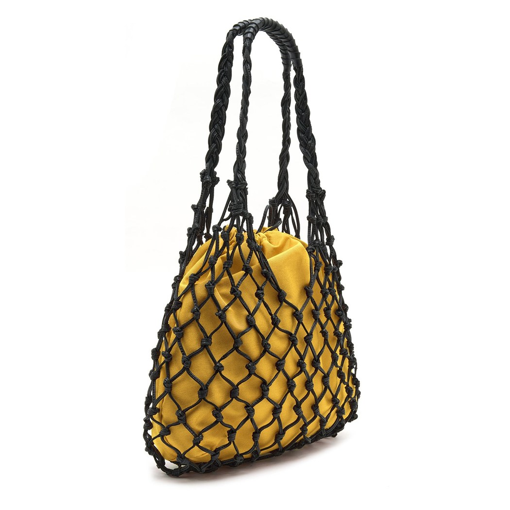 Sarı El Emeği Örgü Deri Çanta