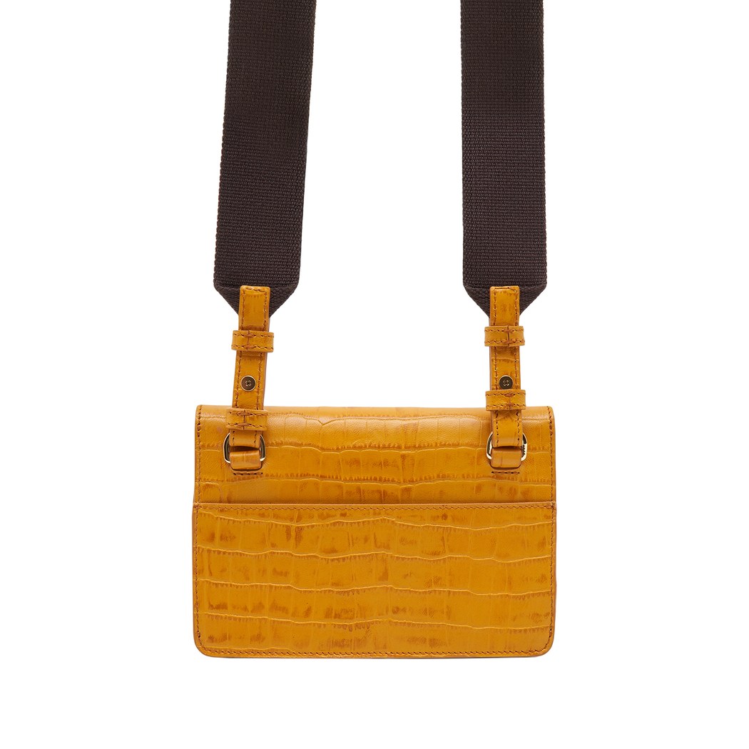 Sarı Fels Kadın Kroko Baskılı Deri Omuz Askılı Çanta