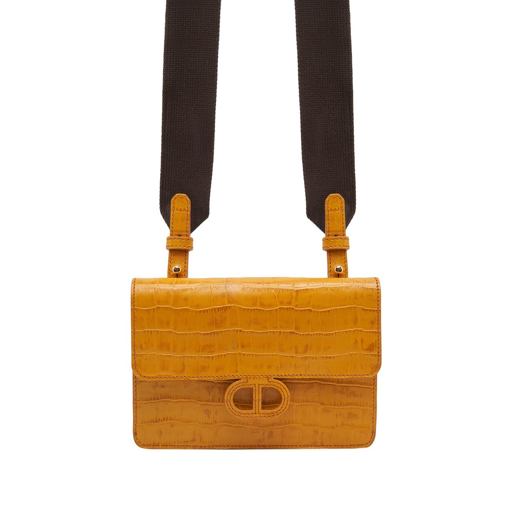 Sarı Fels Kadın Kroko Baskılı Deri Omuz Askılı Çanta