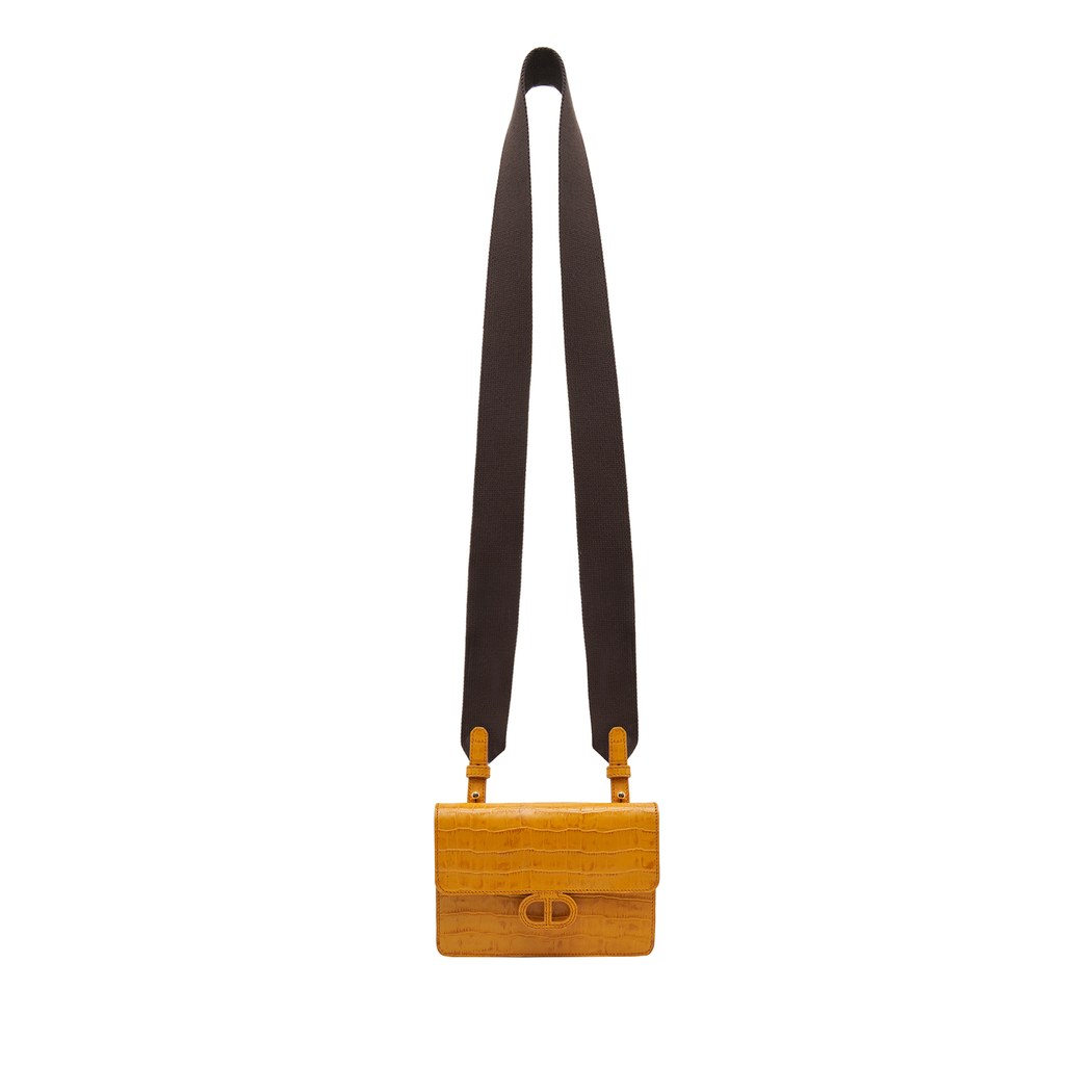 Sarı Fels Kadın Kroko Baskılı Deri Omuz Askılı Çanta