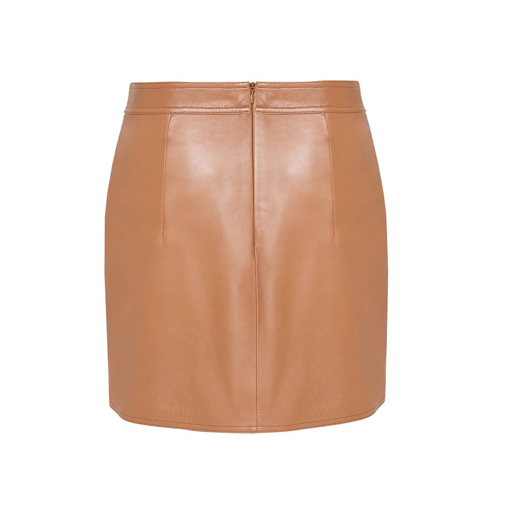 Sarı Ginata Kadın Deri Kısa Etek