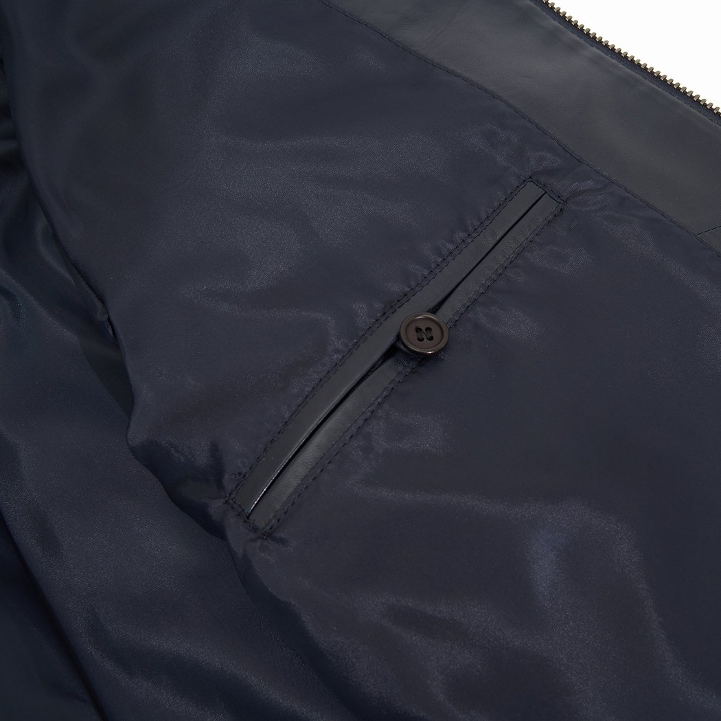 Selino Lacivert Erkek Kapüşonlü Deri Mont