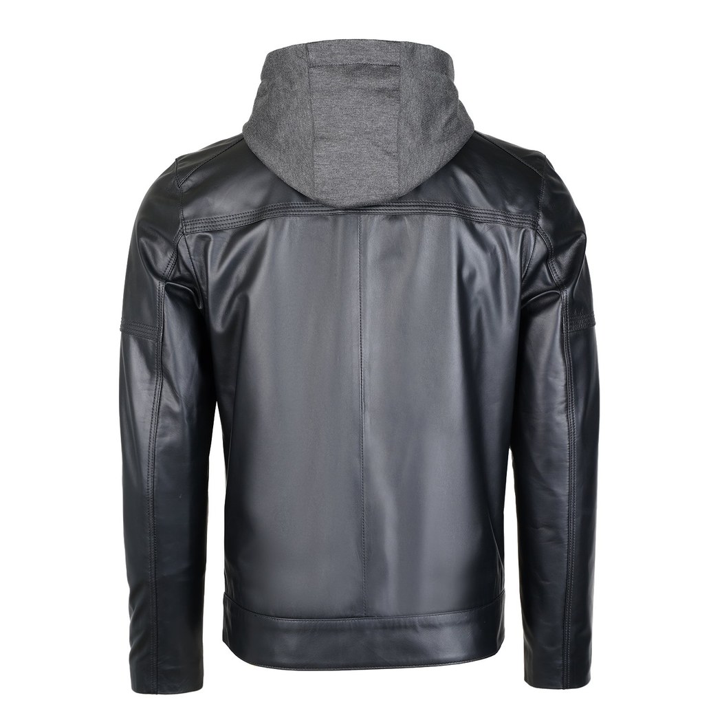 Selino Siyah Erkek Kapüşonlü Deri Mont