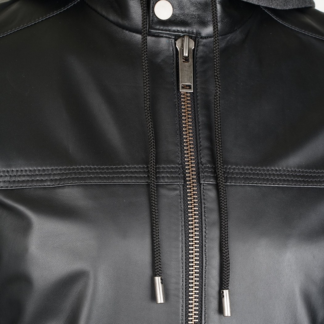 Selino Siyah Erkek Kapüşonlü Deri Mont