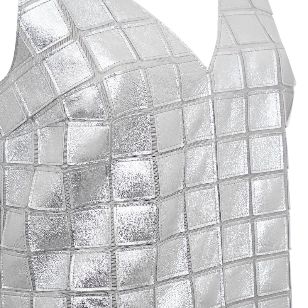 Selvaggia Gümüş Kadın Panelli Deri Elbise