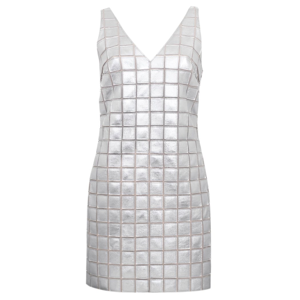 Selvaggia Gümüş Kadın Panelli Deri Elbise