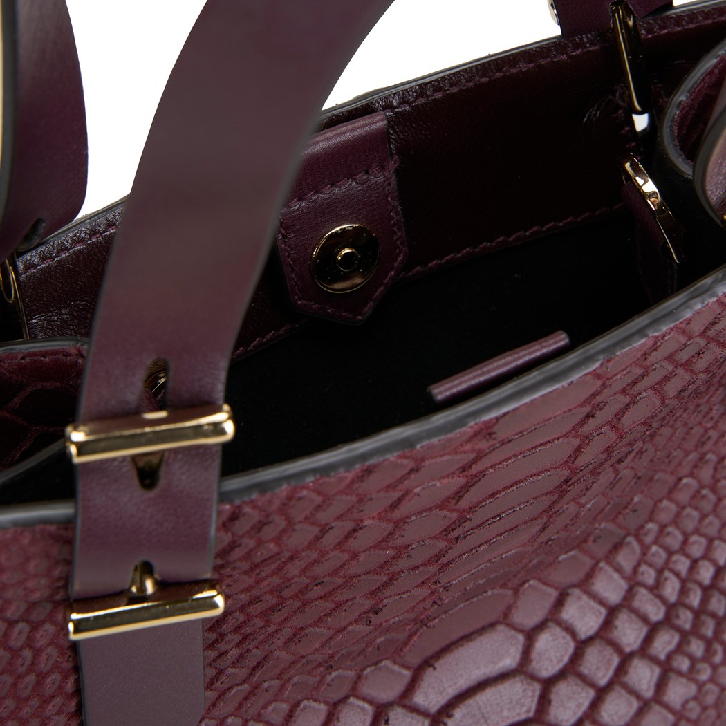 Seven Small Bordo Kadın Yılan Derisi Omuz Çantası