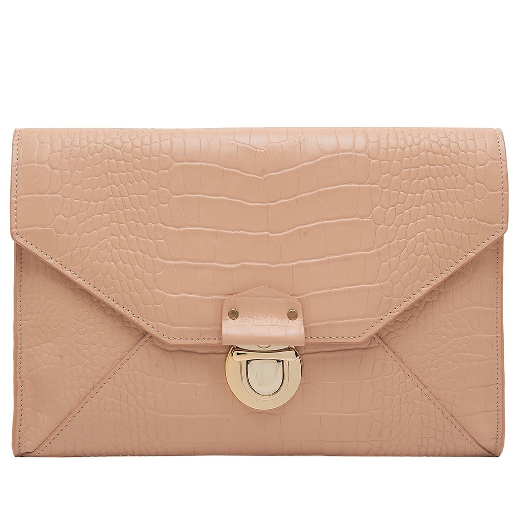 Sharon Bej Kadın Kroko Baskılı Deri Portföy Çanta