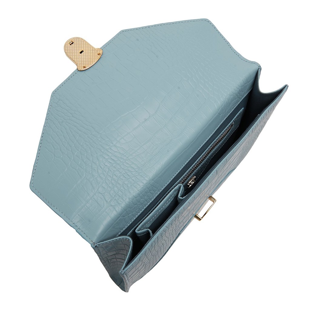 Sharon Mavi Kadın Kroko Baskılı Deri Portföy Çanta