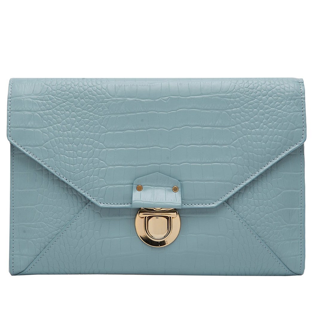 Sharon Mavi Kadın Kroko Baskılı Deri Portföy Çanta