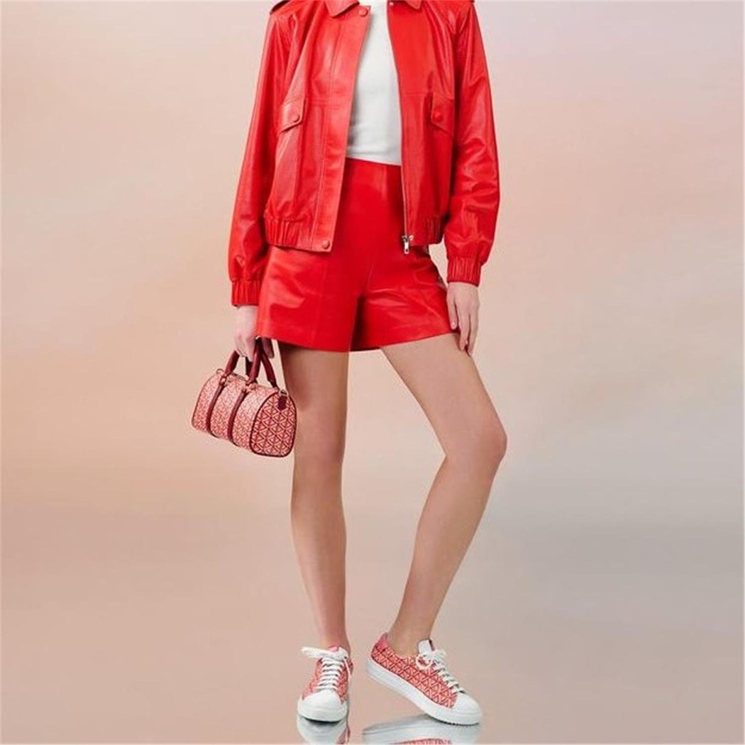 Silino Kırmızı Kadın Deri Şort