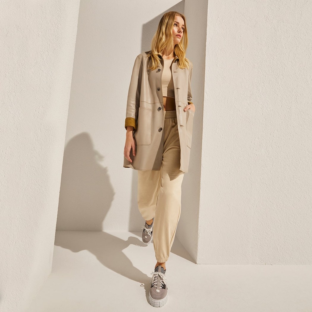 Simonetta Kadın Çift Taraflı Deri Pardösü