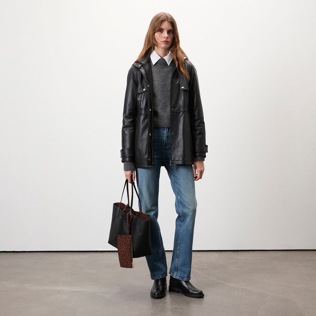 Siola Siyah Kadın Deri Mont