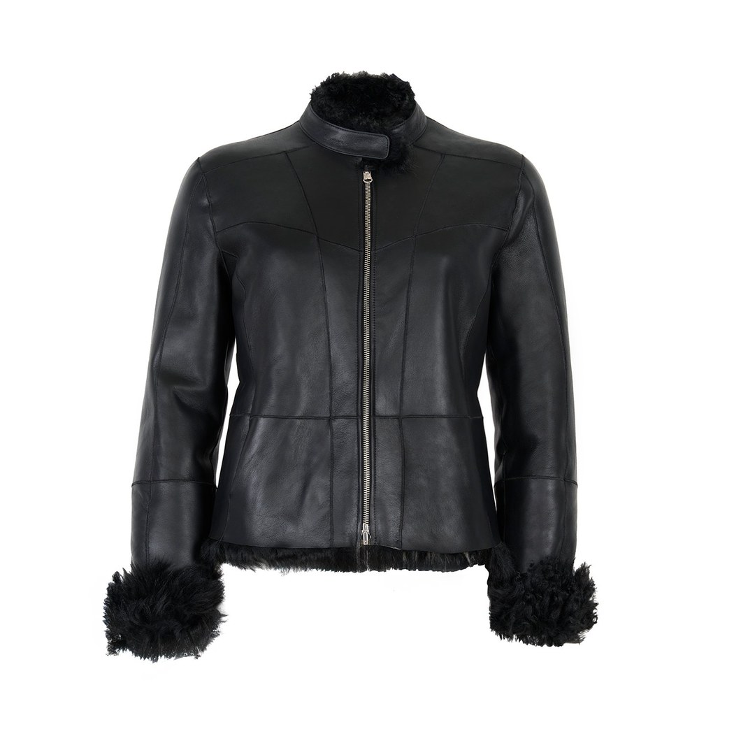 Sirus Siyah Kadın Çift Taraflı Kürk Ceket