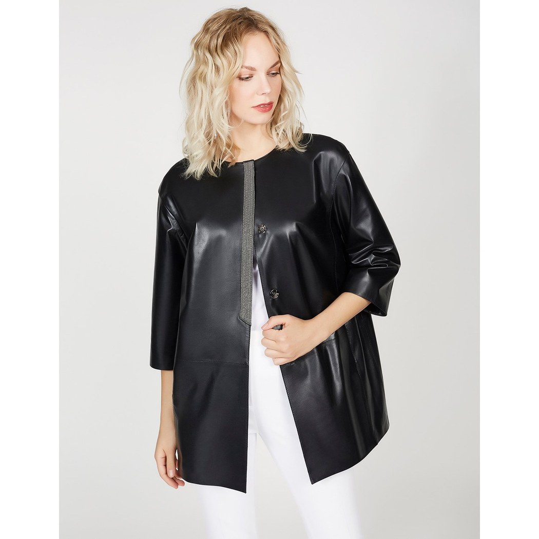 Siyah Amadora Kadın Deri Ceket