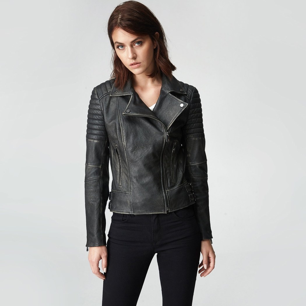 Siyah Bonita Kadın Deri Biker Mont