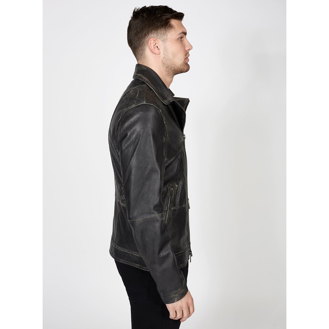Siyah Damien Erkek Biker Deri Ceket