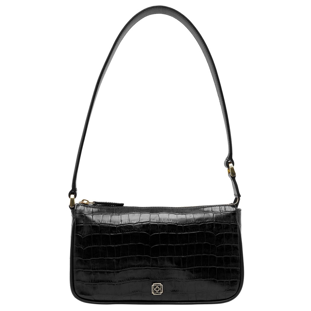 Siyah Dativ Kadın Deri Omuz Askılı Çanta
