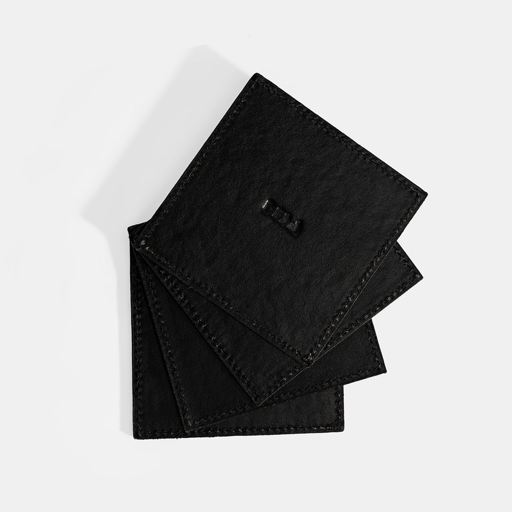 Siyah Deri Dörtlü Bardak Altlığı