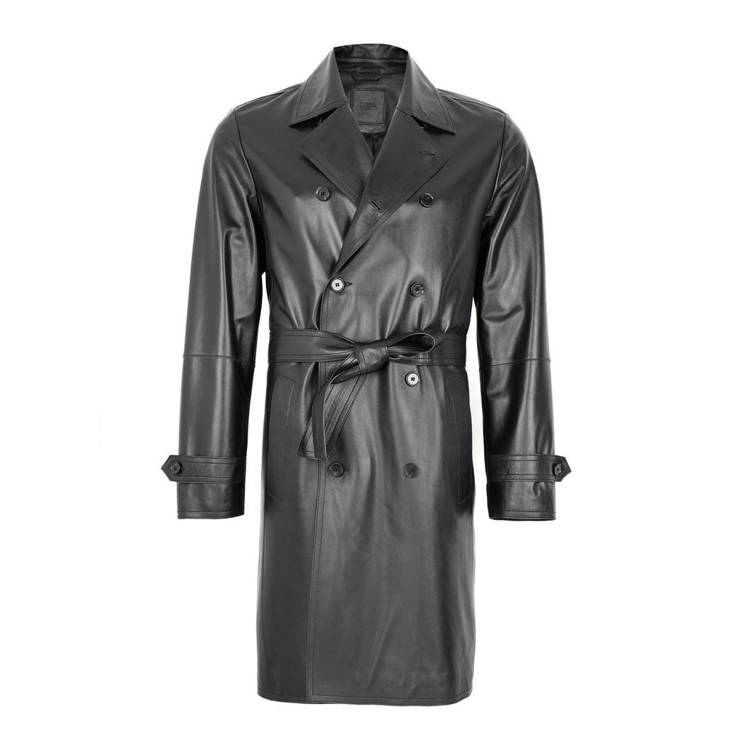 Siyah Erkek Deri Trençkot