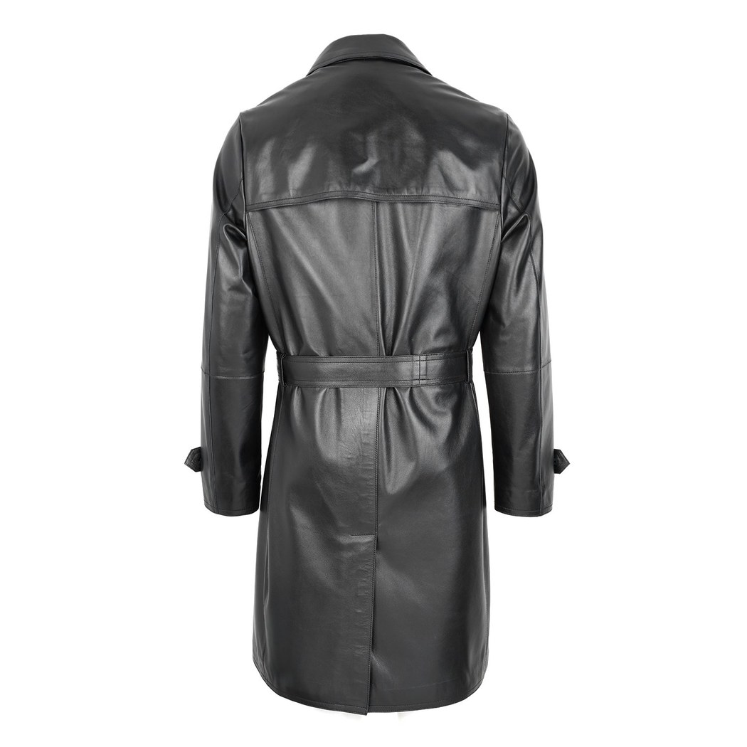 Siyah Erkek Deri Trençkot