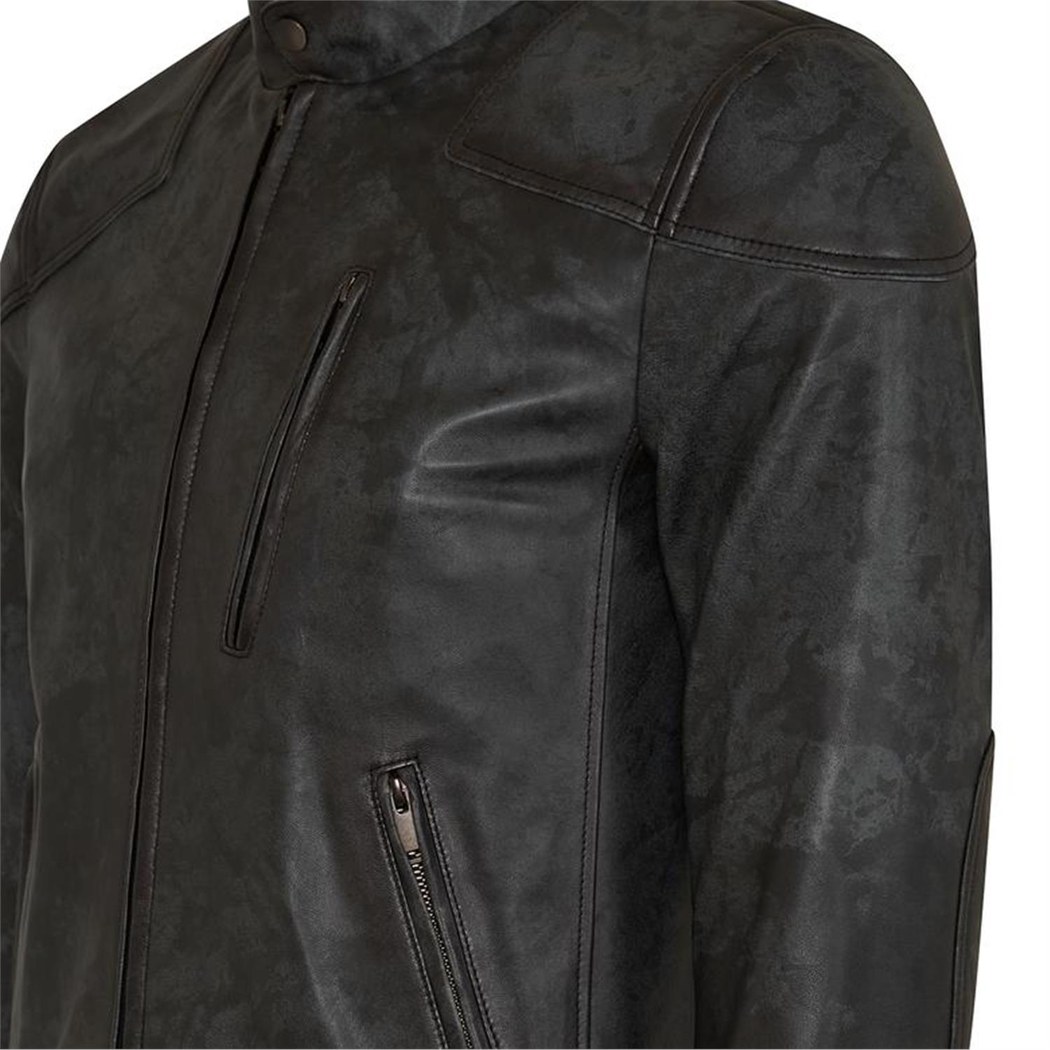 Siyah Erkek Eskitme Deri Ceket