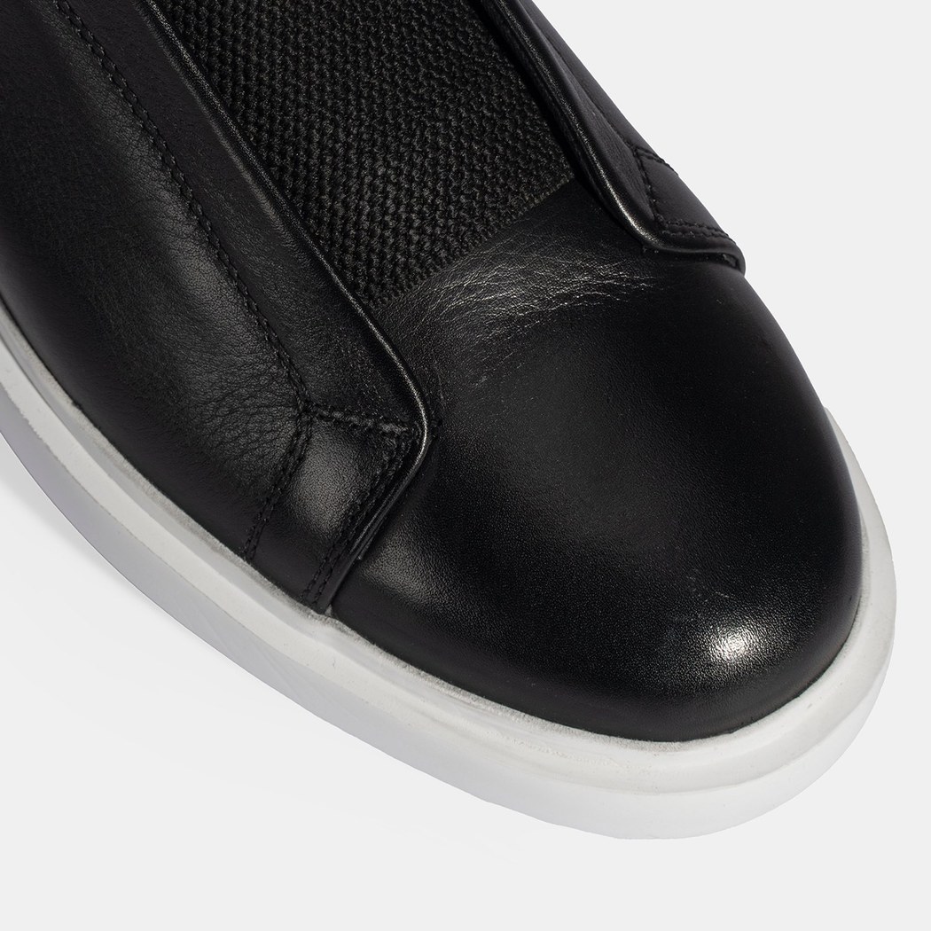 Siyah Erkek Lastik Detaylı Deri Günlük Ayakkabı