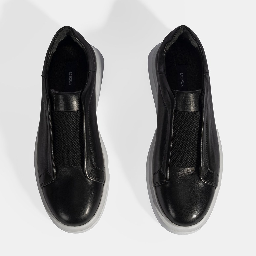 Siyah Erkek Lastik Detaylı Deri Günlük Ayakkabı