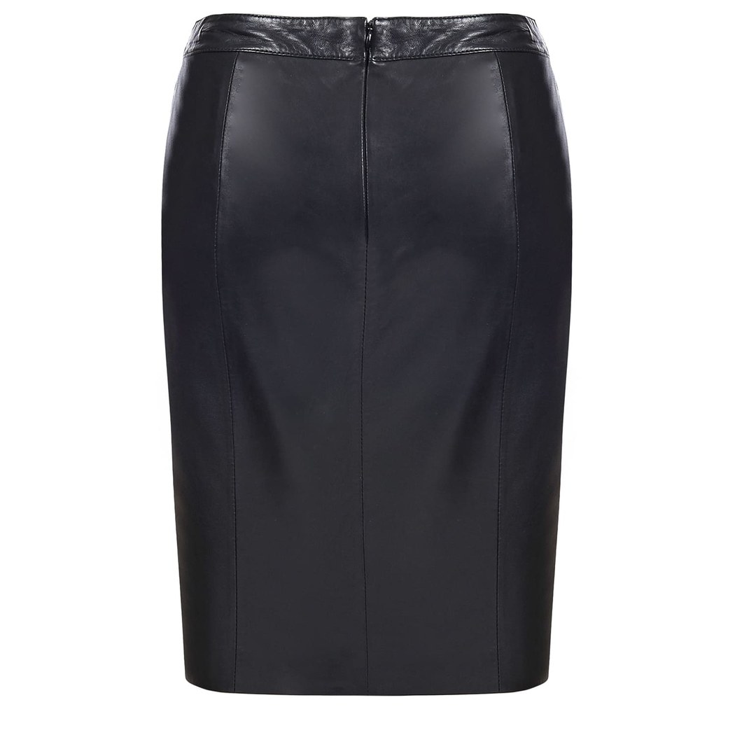 Siyah Fausto Kadın Deri Kalem Etek