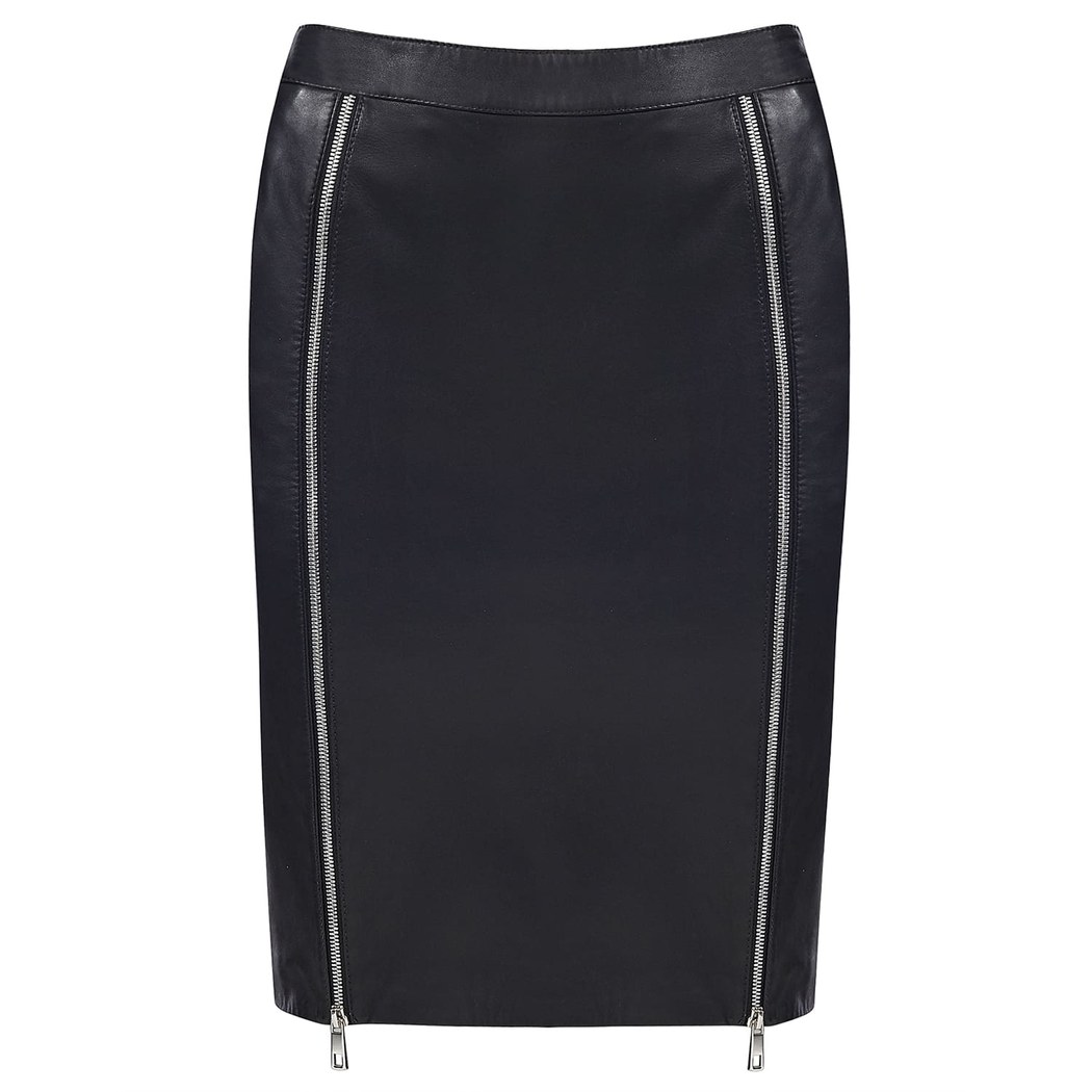 Siyah Fausto Kadın Deri Kalem Etek
