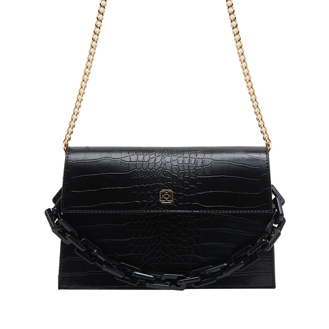 Siyah Fisole Zincir Detaylı Kadın Omuz Çantası