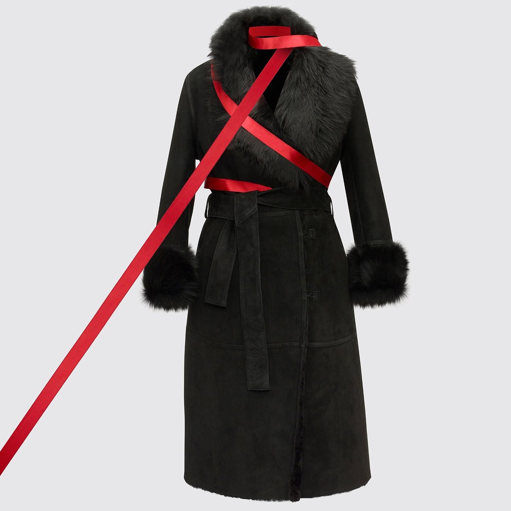 Siyah Ileanna Kadın Kürk Kaban