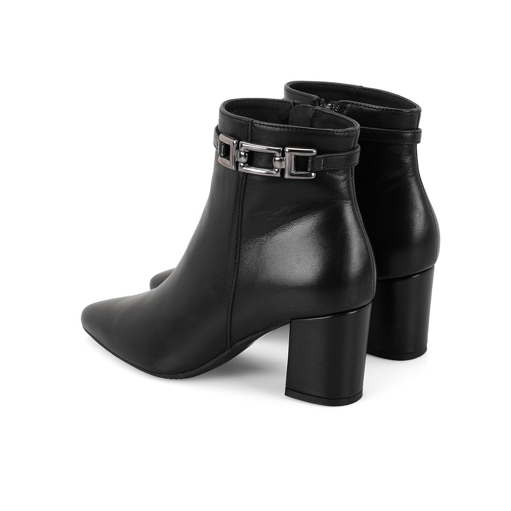 Siyah Kadın DesaComfort Toka Aksesuarlı Topuklu Deri Bot