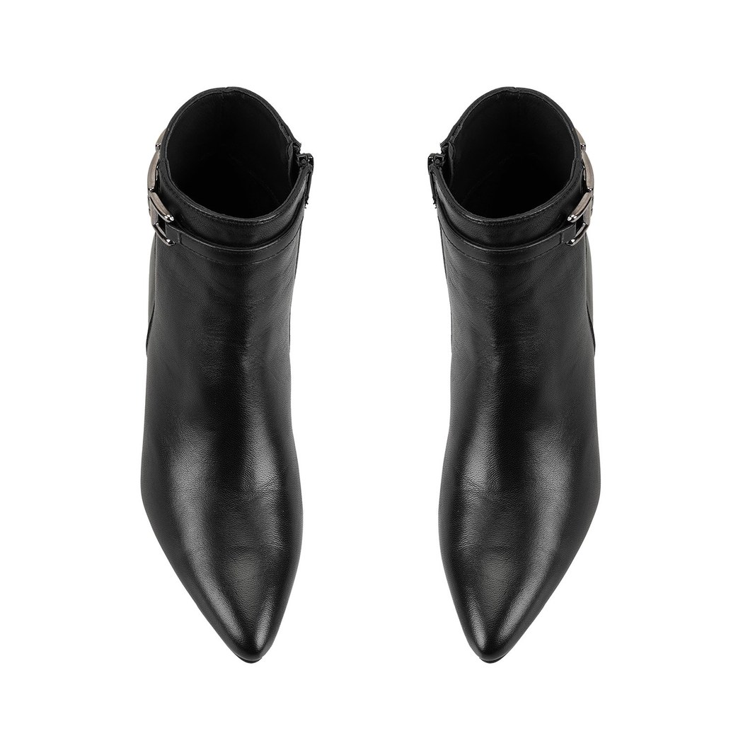 Siyah Kadın DesaComfort Toka Aksesuarlı Topuklu Deri Bot
