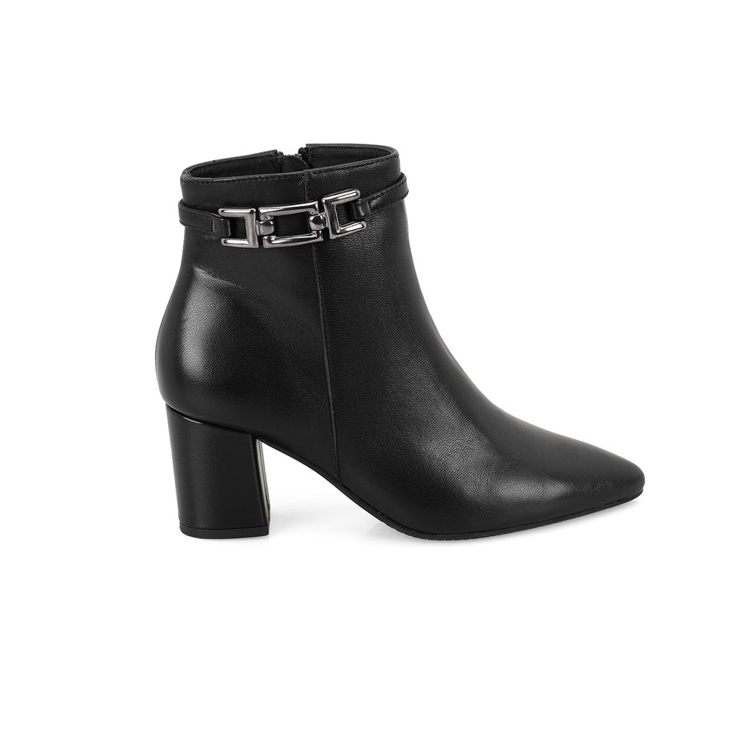 Siyah Kadın DesaComfort Toka Aksesuarlı Topuklu Deri Bot