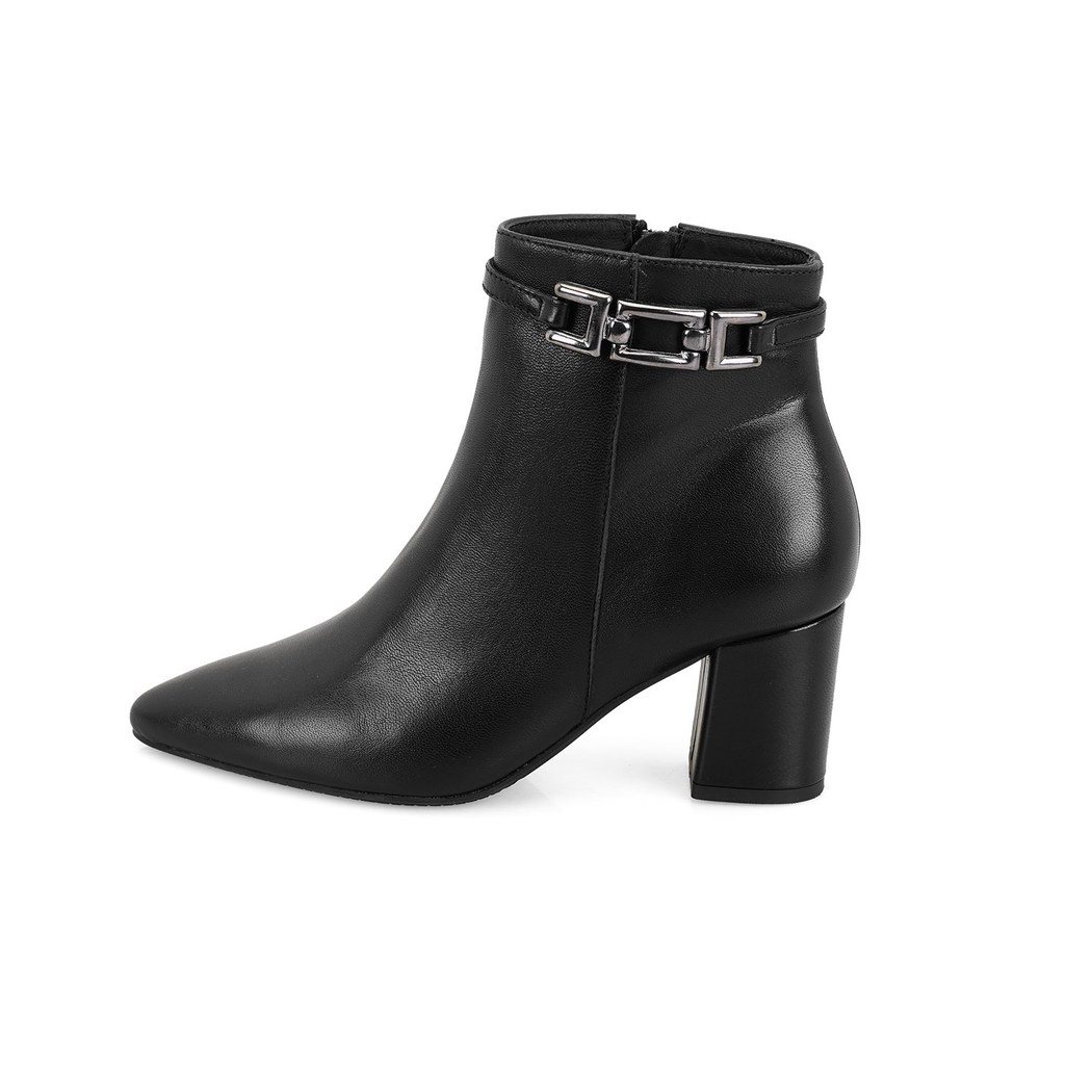 Siyah Kadın DesaComfort Toka Aksesuarlı Topuklu Deri Bot